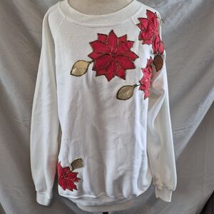 White Sweatshirt with Red Floral Design
